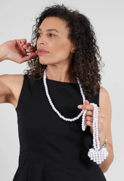 Long Necklace with Large Heart Pendant in Pearl White