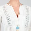 Long Necklace with Small Beads and Large Resin Pendant