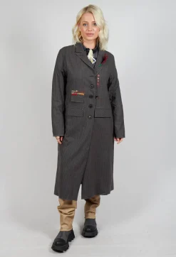 Long Pinstripe Coat in Slate