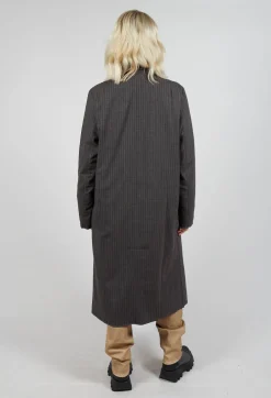 Long Pinstripe Coat in Slate