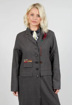Long Pinstripe Coat in Slate