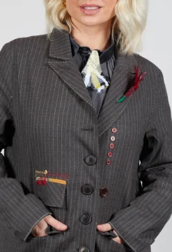 Long Pinstripe Coat in Slate