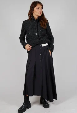 Long Pleated Skirt in Charcoal