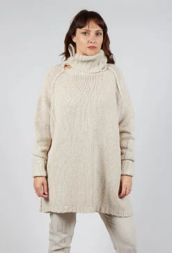 Long Relaxed Roll Neck Jumper in Bone Mel