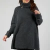 Long Relaxed Roll Neck Jumper in Slate Mel