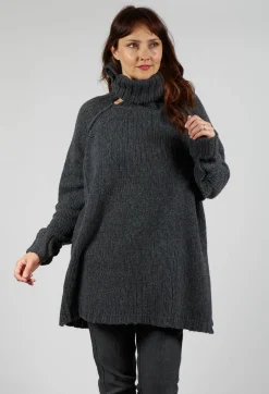 Long Relaxed Roll Neck Jumper in Slate Mel
