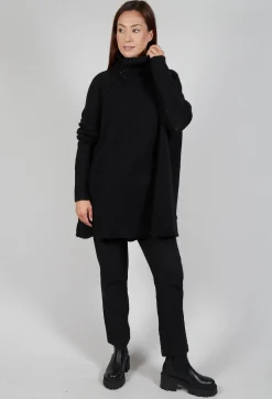 Long Relaxed Roll Neck Jumper in Black