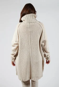 Long Relaxed Roll Neck Jumper in Bone Mel