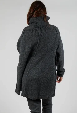 Long Relaxed Roll Neck Jumper in Slate Mel