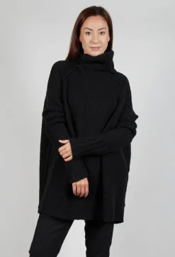Long Relaxed Roll Neck Jumper in Black