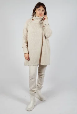Long Relaxed Roll Neck Jumper in Bone Mel