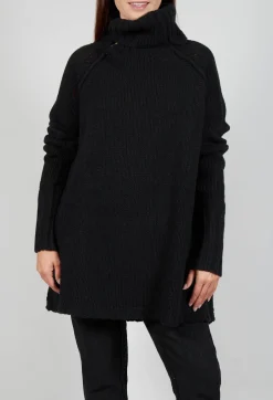 Long Relaxed Roll Neck Jumper in Black