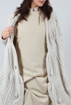 Long Ribbed Cardigan in Bone Mel