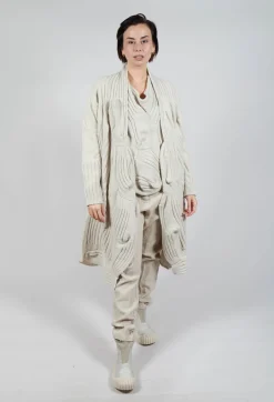 Long Ribbed Cardigan in Bone Mel