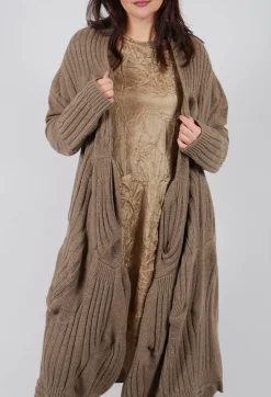 Long Ribbed Cardigan in Camel Mel