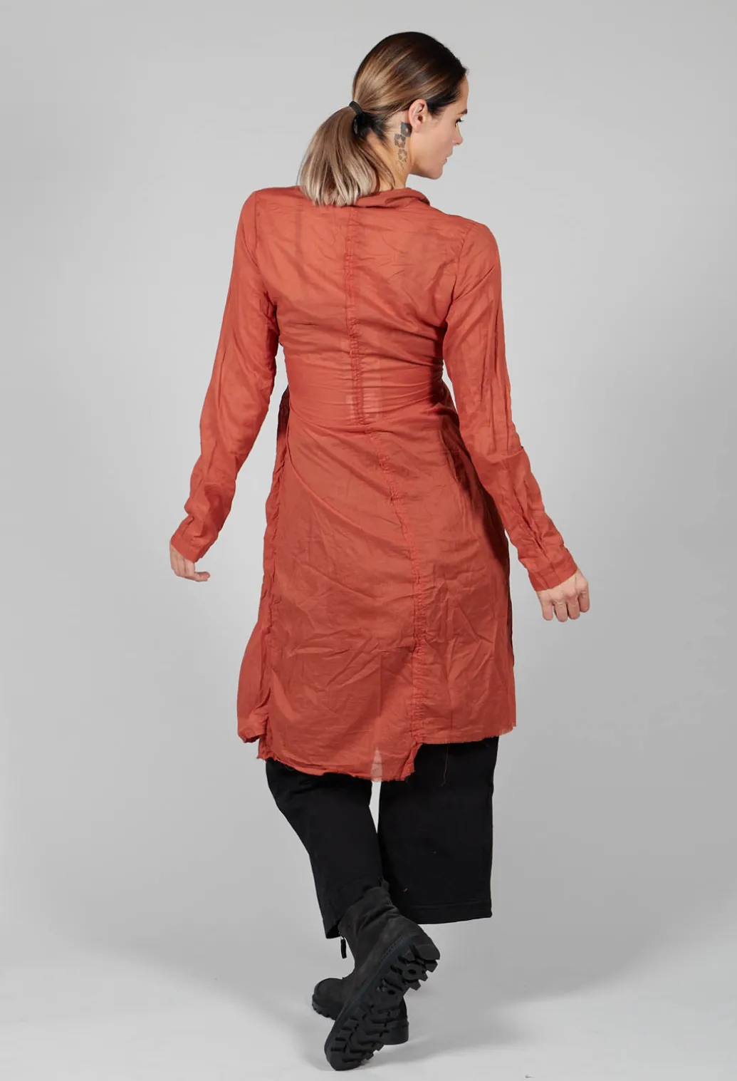 Long Sheer Shirt in Picante