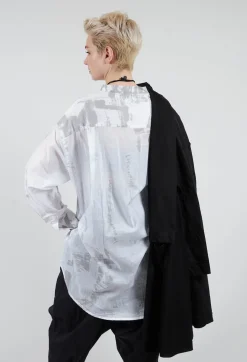 Long Shirt with Print in White