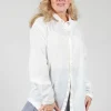 Long Shirt with Ruffle Shoulder Detail in White