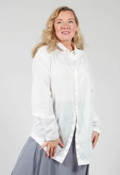 Long Shirt with Ruffle Shoulder Detail in White