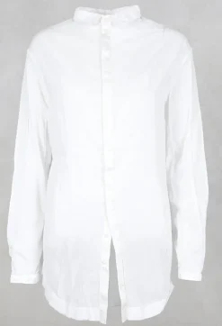 Long Shirt with Ruffle Shoulder Detail in White