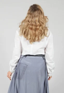 Long Shirt with Ruffle Shoulder Detail in White