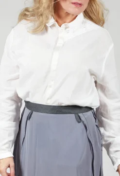 Long Shirt with Ruffle Shoulder Detail in White