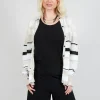 Long Sleeve Button Through Cardigan in Beige Stripe