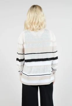 Long Sleeve Button Through Cardigan in Beige Stripe