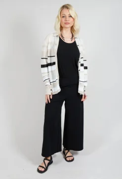 Long Sleeve Button Through Cardigan in Beige Stripe