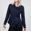 Long Sleeve Jacket with Asymmetric Peplum Hem in Dark Blue