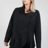 Long Sleeve Jacket with Asymmetric Peplum Hem in Black