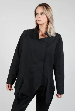 Long Sleeve Jacket with Asymmetric Peplum Hem in Black