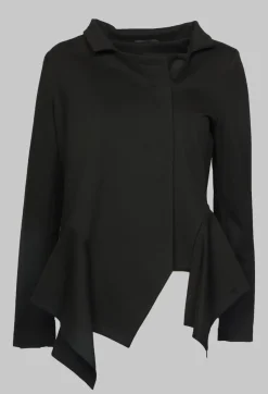 Long Sleeve Jacket with Asymmetric Peplum Hem in Black