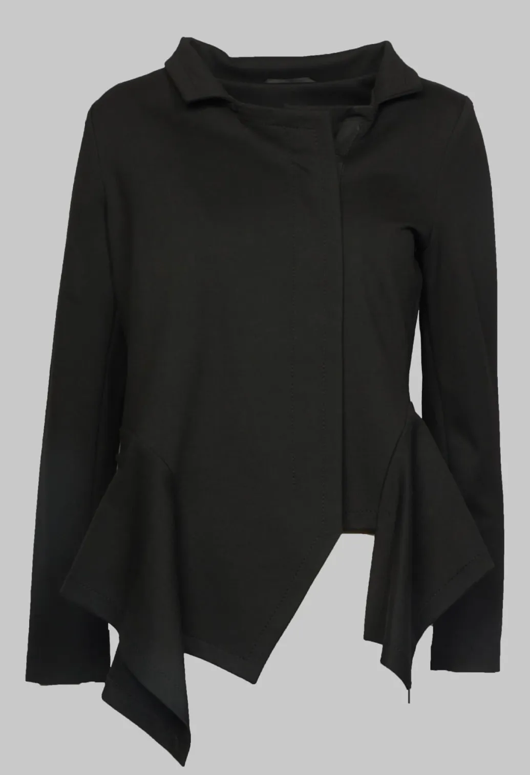 Long Sleeve Jacket with Asymmetric Peplum Hem in Black
