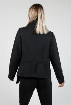 Long Sleeve Jacket with Asymmetric Peplum Hem in Black