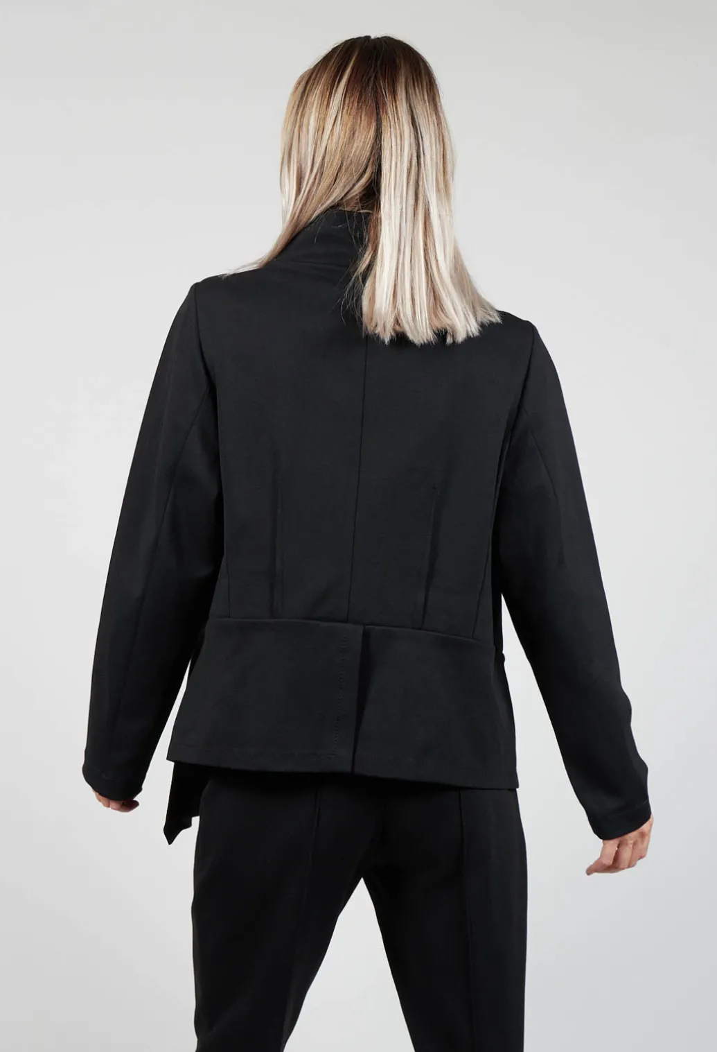 Long Sleeve Jacket with Asymmetric Peplum Hem in Black