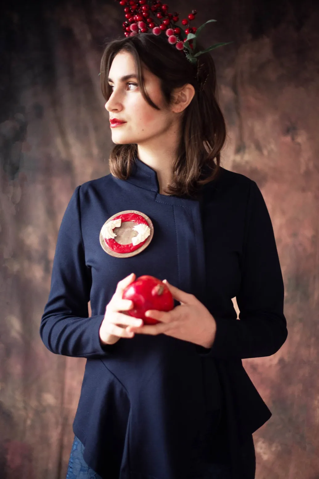 Long Sleeve Jacket with Asymmetric Peplum Hem in Dark Blue