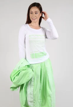 Long Sleeve Jersey Top with Motif in Lime Print