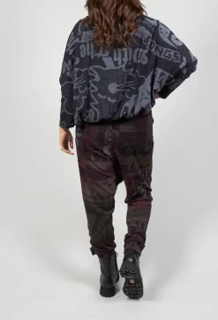 Long Sleeve Jersey Top with Cowl Neck in Black Print