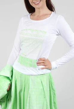 Long Sleeve Jersey Top with Motif in Lime Print