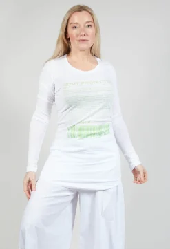 Long Sleeve Jersey Top with Motif in Lime Print