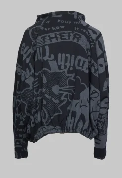 Long Sleeve Jersey Top with Cowl Neck in Black Print