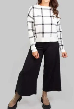 Long Sleeve Jumper with Check Design in White