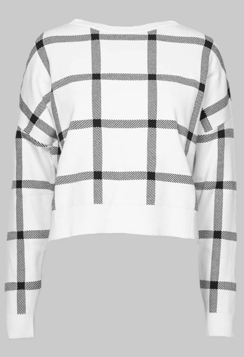Long Sleeve Jumper with Check Design in White
