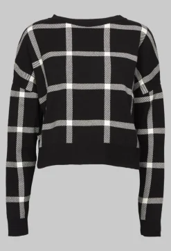 Long Sleeve Jumper with Check Design in Black