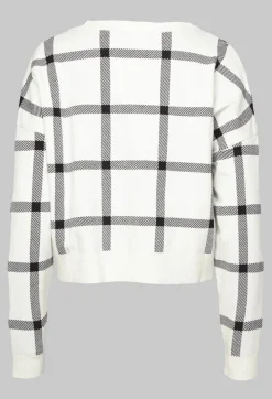 Long Sleeve Jumper with Check Design in White