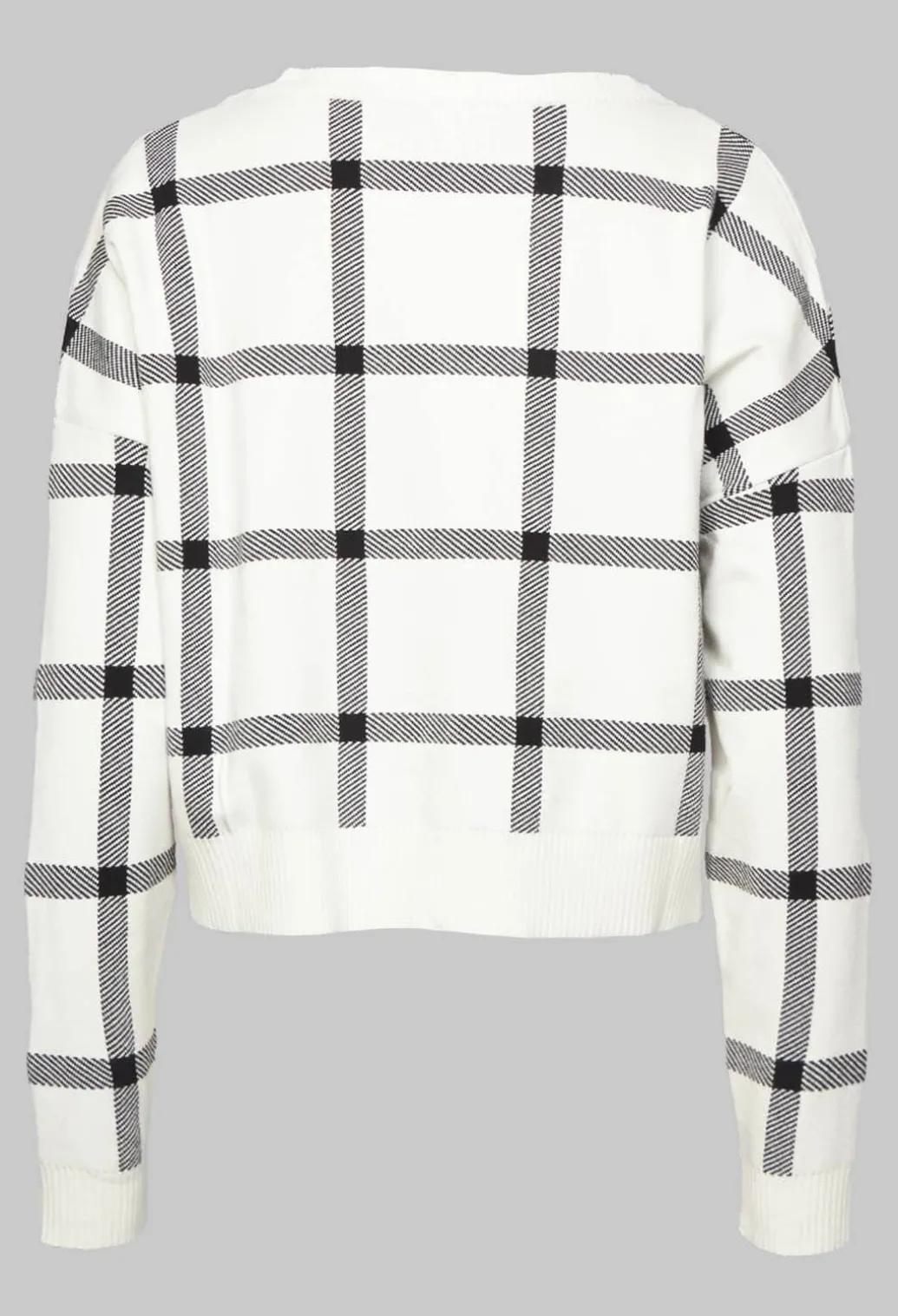 Long Sleeve Jumper with Check Design in White