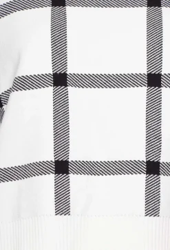 Long Sleeve Jumper with Check Design in White