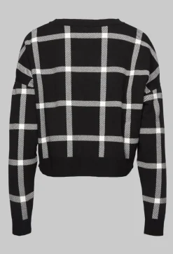 Long Sleeve Jumper with Check Design in Black