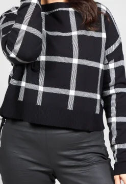 Long Sleeve Jumper with Check Design in Black